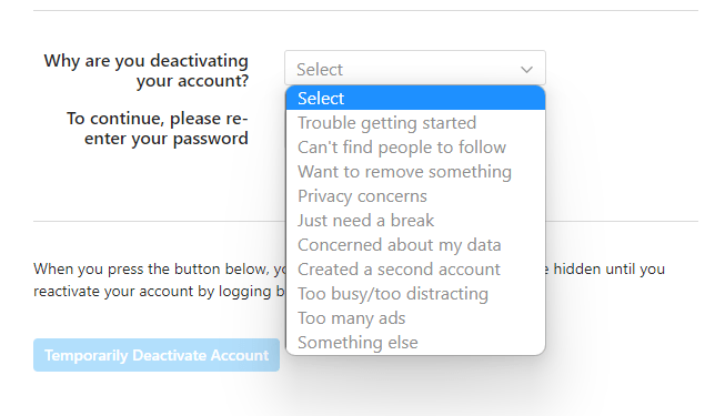 Deactivate an Instagram account