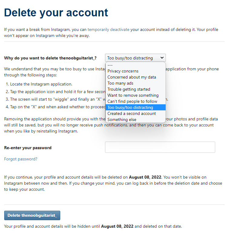 How to delete an Instagram account