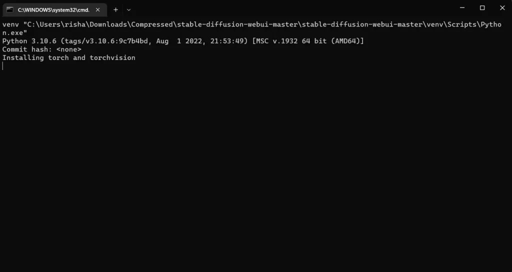 Stable diffusion installation progress screenshot