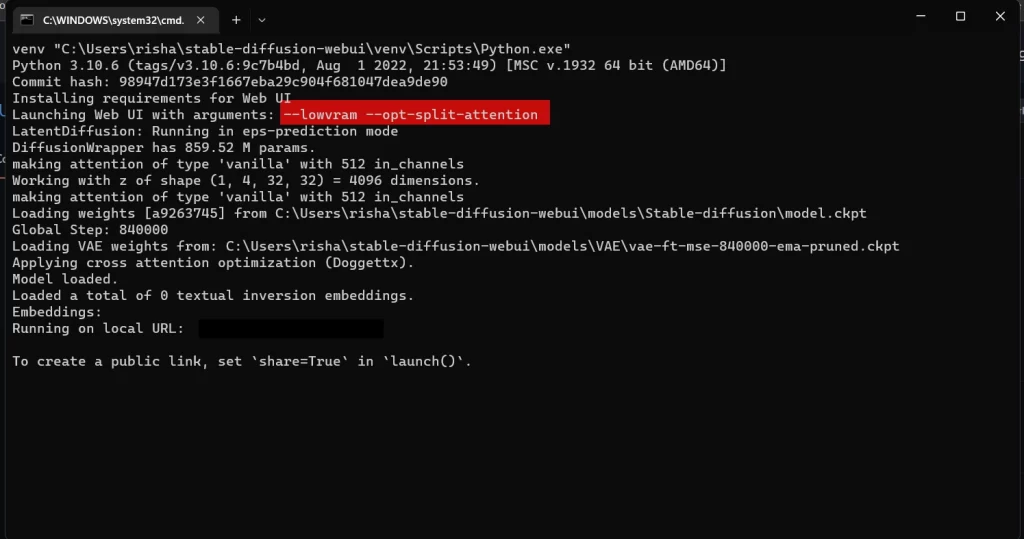 stable diffusion starting after completion of stable diffusion install