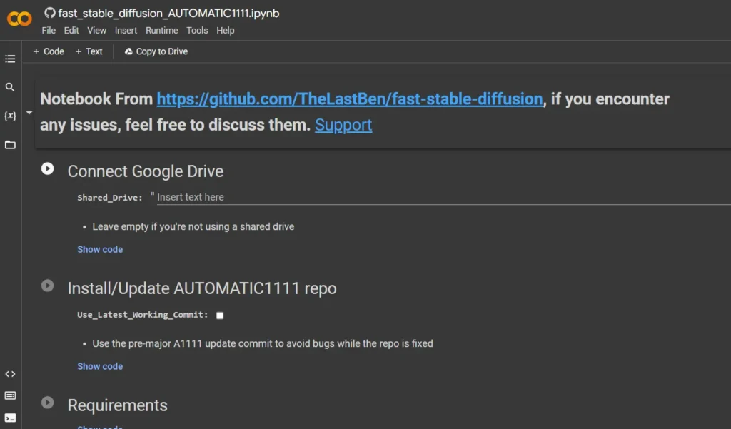 install stable diffusion without powerful laptop or pc, screenshot from google colab automatic1111 fast stable diffusion repository