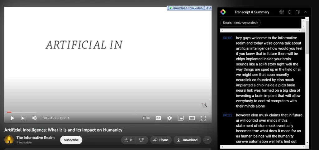 Youtube summary chat gpt chrome extension