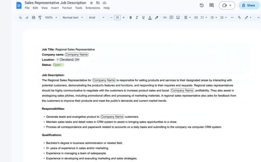 Duet AI integrated with google docs