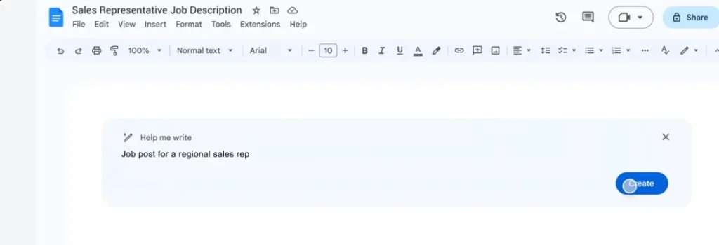 Duet AI integrated with Google docs